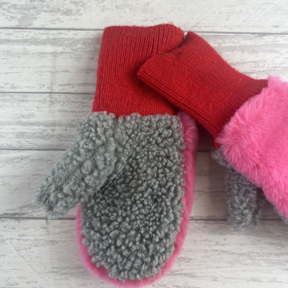Mini Boden Girls Mittens Pink Red Gray Size XS - Picture 2 of 5